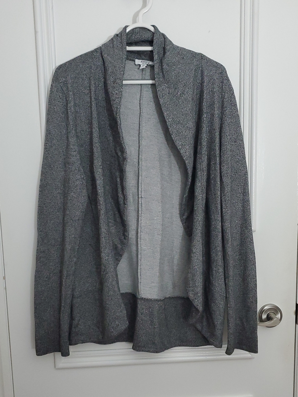 JERSEY BY JACOB- Gray Heather Curved Open-Front Women's Cardigan Sweater
